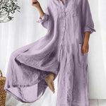 Women's Solid Color Art Casual Long Sleeve Cotton Linen Jumpsuit