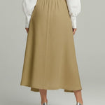 Women's Solid Color Elastic Waist Casual Loose-fitting Linen Midi Skirt.