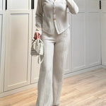Women's Cozy Knitted Cotton Cardigan And Pants Two-piece Set