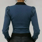 Women's Stand Collar Long Sleeve Casual Slim Fit Denim Top