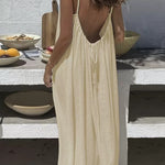 Women's Backless Casual Cotton Linen Suspender Dress
