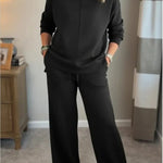 Women's Casual Turtleneck Cotton Sweatshirt And Pants Two-piece Set