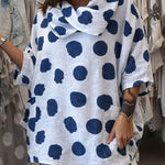 Women's Polka Dot Print Swing Collar 3/4 Sleeve Casual Loose Cotton And Linen Top