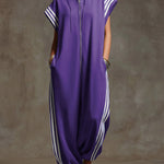 Women's Relaxed Stand-collar Short-sleeved Casual Loose Cotton Wide-leg Jumpsuit