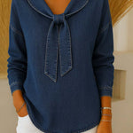 Women's V-neck Tie-front Loose-fitting Denim Top