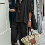 Casual Denim Irregular Hem Shirt And Wide-leg Pants Two-piece Set