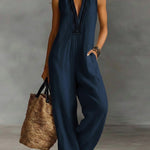 Women's V-neck Sleeveless Casual Loose Cotton And Linen Jumpsuit