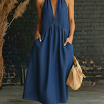 Retro Stand-collar 100% Cotton Denim Midi Dress