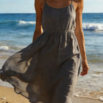Women's Long Cotton And Linen Suspender Dress
