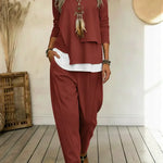 Women's Casual Asymmetrical Hem Cotton Top And Pants Two-piece Set