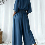 Casual Ruffled Collar Loose Denim Jumpsuit