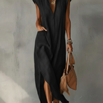 Elegant Ruff Collar Fashion Linen Cotton Midi Dress