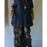 Casual Floral Print Linen And Cotton Shirt And Trousers Two-piece Set