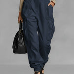 Women's Solid Color High-waisted Casual Loose Wide-leg Cargo Pants