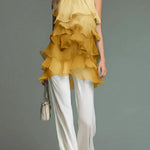 Elegant Gradient Flowy Sleeveless Chiffon Ruffle Top