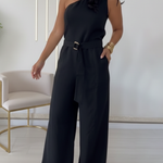 Elegant Off-the-shoulder Linen Wide-leg Jumpsuit