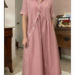 Casual Striped Cotton Shirt Dress