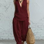 Minimalist Collared Shirt And Wide-leg Pant Linen Two-piece Set