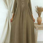 Casual V-neck Pleated Button-down Denim Dress