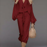 Flowy Chiffon Shirt And Trousers Two-piece Set