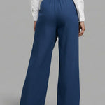 Women's Solid Color Elastic Waist Casual Loose Linen Wide-leg Pants