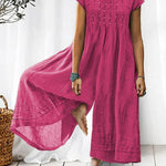 Women's Solid Color Art Casual Short Sleeve Cotton Linen Jumpsuit