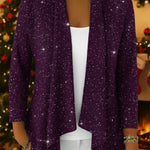 Retro-elegant Irregular Hem Shimmering Knit Cardigan