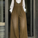 Women's U-neck Simple Sleeveless Casual Loose Denim Wide-leg Jumpsuit