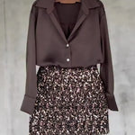 Women's Christmas Satin Shirt And Sequined Skirt Two-piece Set