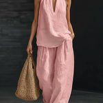 Casual And Cozy Minimalist Linen Two-piece Set