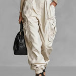 Women's Solid Color High-waisted Casual Loose Wide-leg Cargo Pants