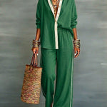 Casual Linen And Cotton Shirt And Wide-leg Pants Two-piece Set