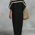 Off-the-shoulder, Straight-neck Linen And Cotton Dress
