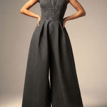Women's Sleeveless Front-zip Wide-leg Denim Jumpsuit