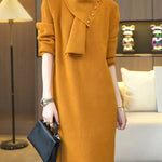 Women's Cozy Sweater Dress With Detachable Scarf