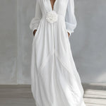 Elegant Three-dimensional Floral Cotton And Linen Maxi Dress