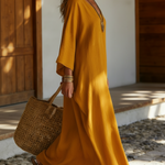 Elegant V-neck Linen-cotton Kaftan Dress