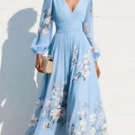 Romantic Floral Print V-neck Midi Dress
