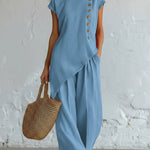Casual Cozy Artistic Cut Button Linen Cotton Set
