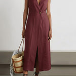 Women's Solid Color V-neck Sleeveless Casual Loose Linen Dress