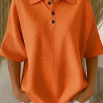 Casual Cozy Polo Collar Waffle Shirt