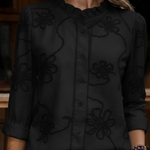 Elegant Embroidered Floral Ruffles Collar Cotton Shirt