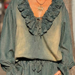 Women's Ruffled Denim Shirt