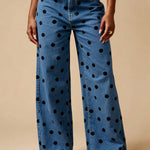 Women's Casual Polka Dot Denim Straight-leg Jeans