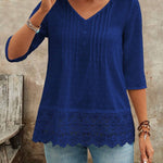 Women's Casual V-neck Lace Trim Shirt