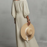 Women's Round Neck Long Sleeve Casual Loose Linen Dress