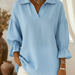 Retro Cozy Polo Collar Lantern Sleeve Linen Shirt Top