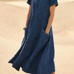 Women's Round Neck Short-sleeved Casual Loose Denim Dress