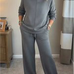 Women's Casual Turtleneck Cotton Sweatshirt And Pants Two-piece Set