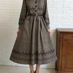 Women's Retro-style Print Shirt Collar Long Sleeve Casual Loose Cotton Dress